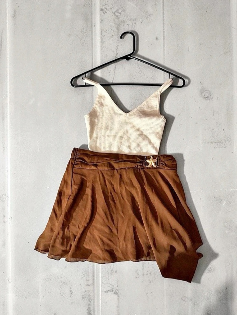 Brown & Cream Two-Piece Skirt Set